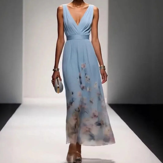 Vestido Largo Floral con Escote en V
