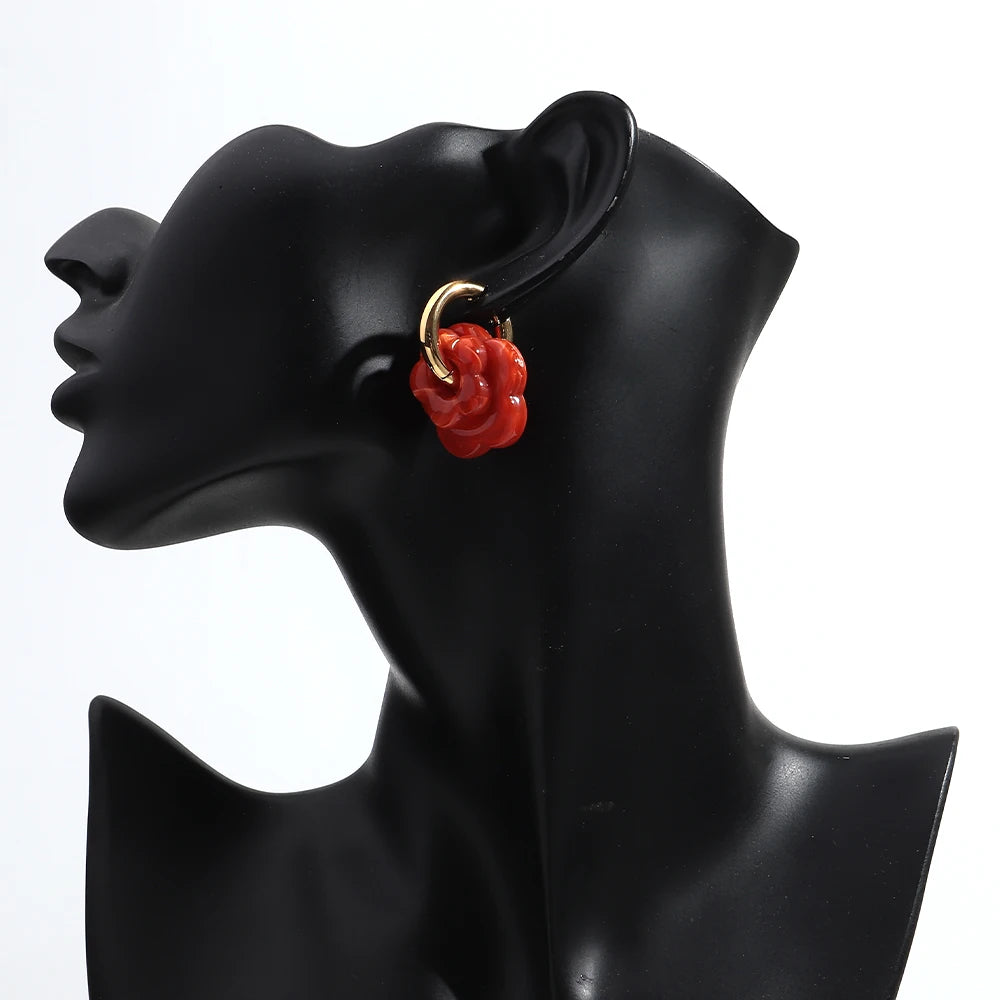 Cute Colorful Acrylic Flower Drop Earrings for Women Fashion Resin Petal Stainless Steel Circles Earring Trend Jewelry Gifts