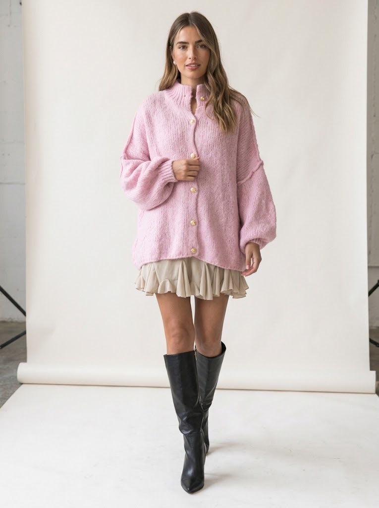 Cárdigan Oversize Shimmer con Botones Dorados