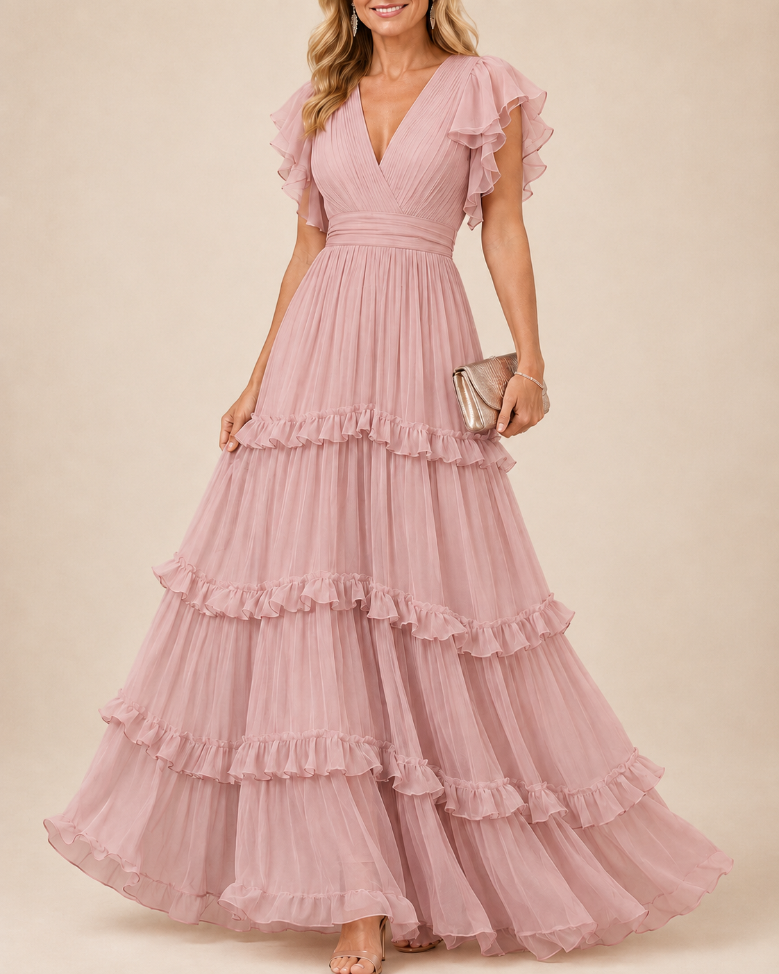 Rosalía Vestido Maxi Rosa Empolvado