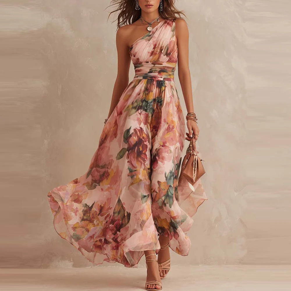 Aurora | Vestido Largo de Mujer Floral de un Solo Hombro