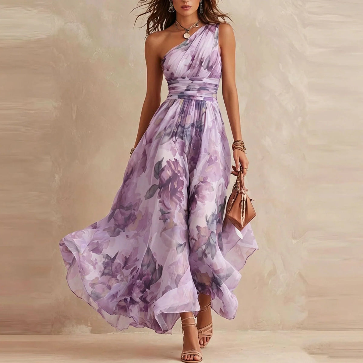 Aurora | Vestido Largo de Mujer Floral de un Solo Hombro