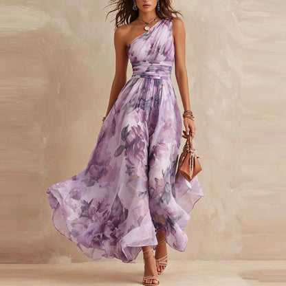 Aurora | Vestido Largo de Mujer Floral de un Solo Hombro