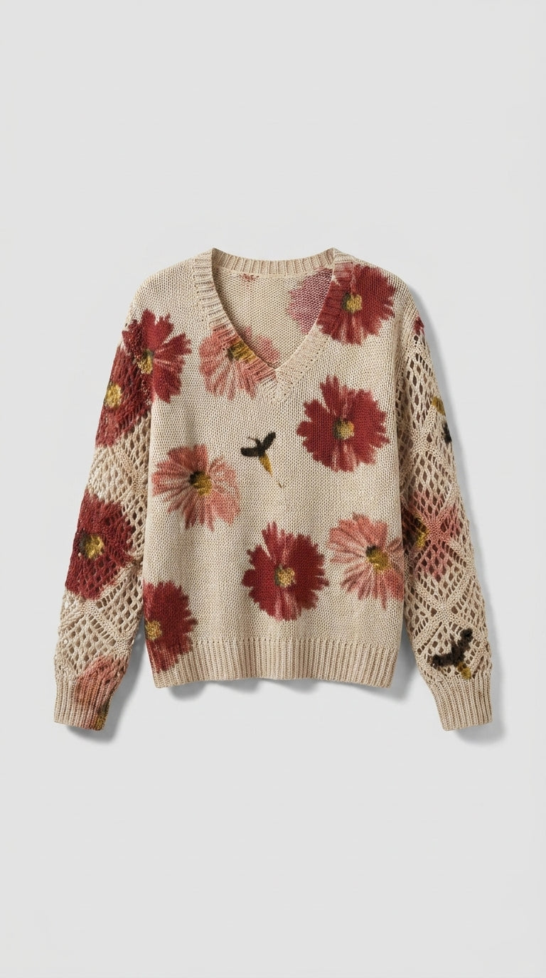 Abril Suéter Elegante con Estampado Floral