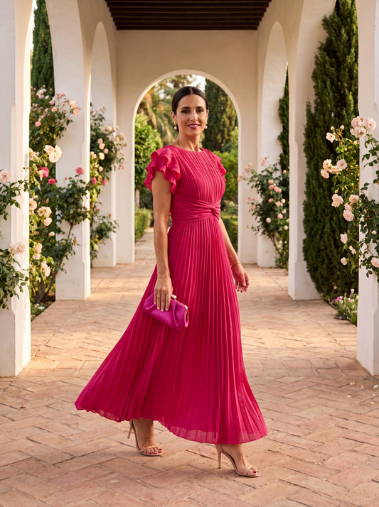 Seraphina Vestido Maxi Plisado con Cintura Anudada