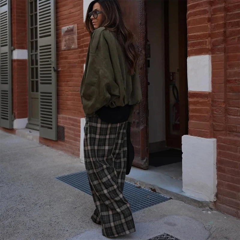 Pantalones holgados con estampado de cuadros