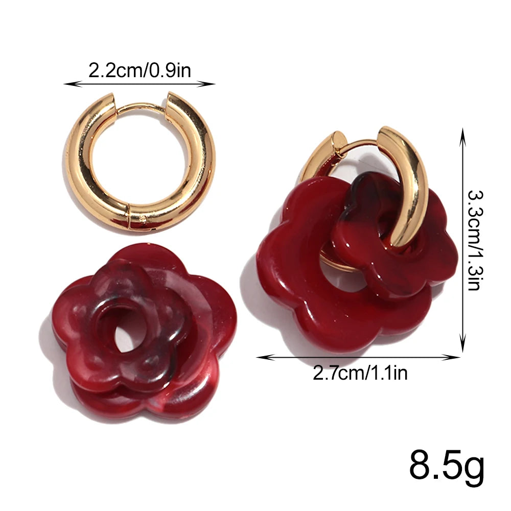 Cute Colorful Acrylic Flower Drop Earrings for Women Fashion Resin Petal Stainless Steel Circles Earring Trend Jewelry Gifts
