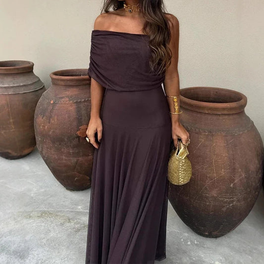 Vestido Largo con Escote de Hombros para Mujer