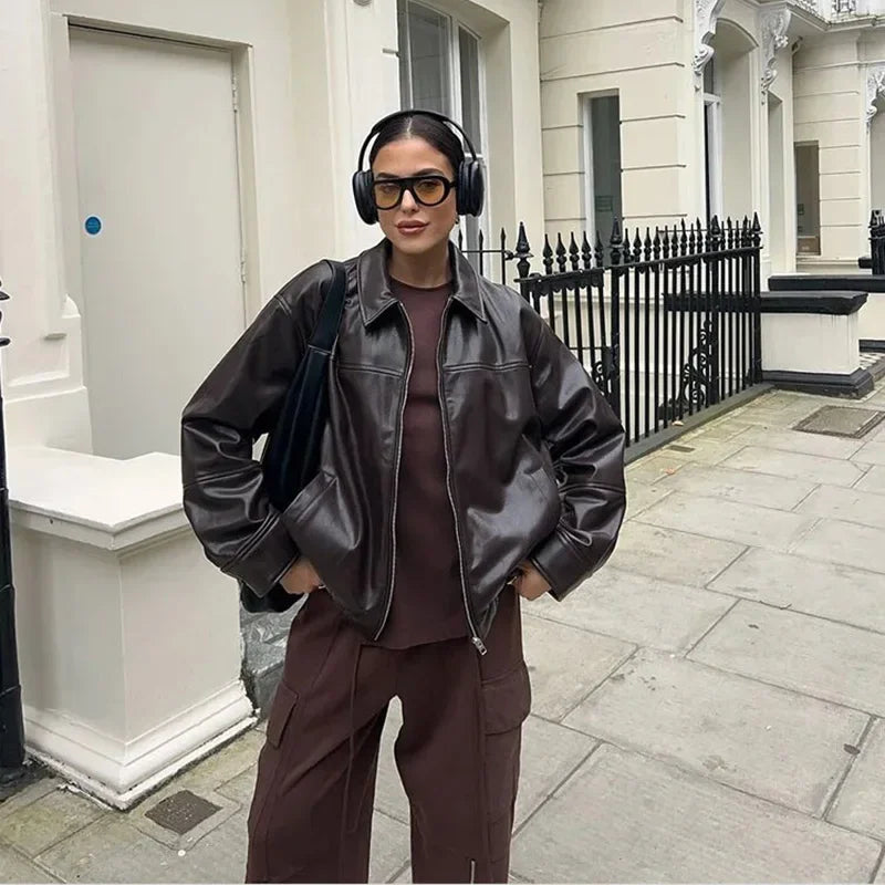 Chaqueta de Cuero Negra para Mujer