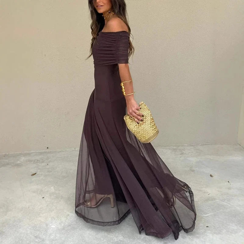 Vestido Largo con Escote de Hombros para Mujer