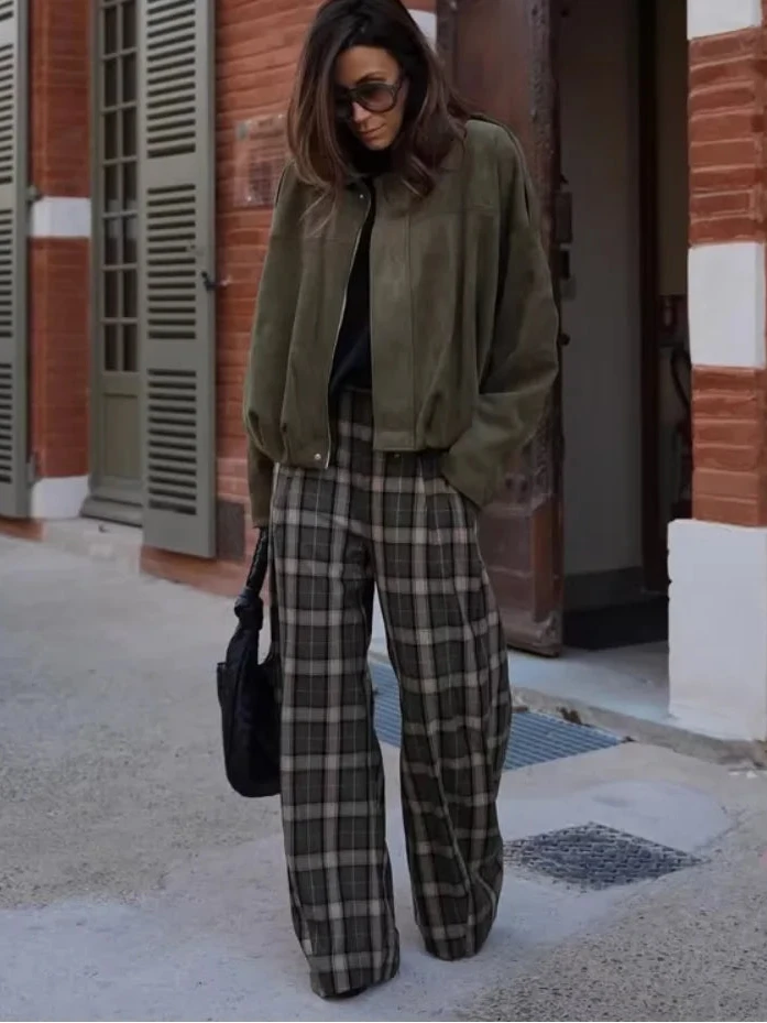 Pantalones holgados con estampado de cuadros