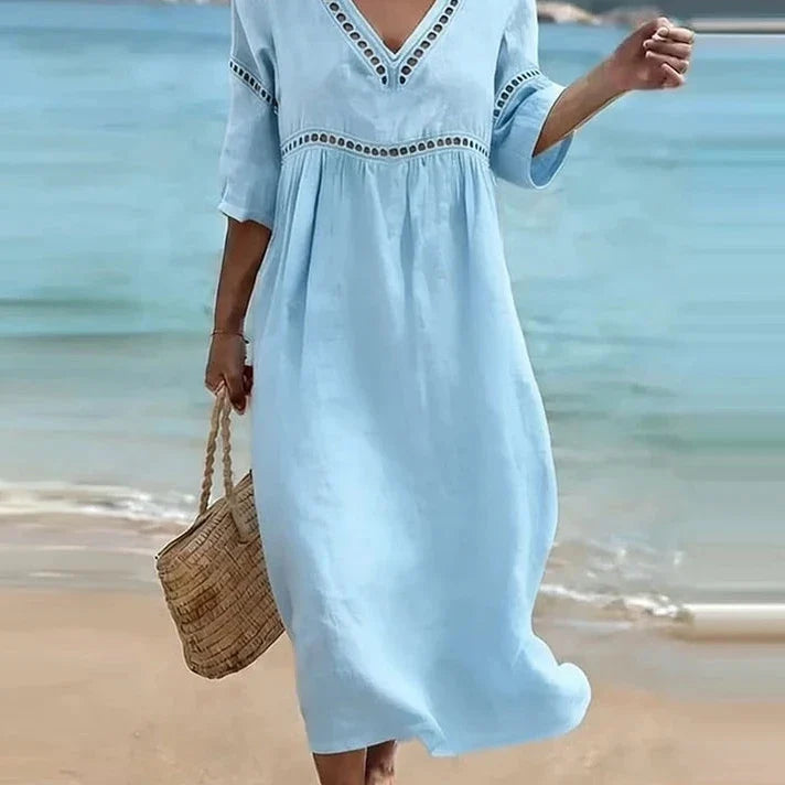 Vestido Largo de Lino con Efecto Aplanador de Vientre