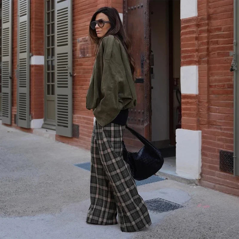 Pantalones holgados con estampado de cuadros