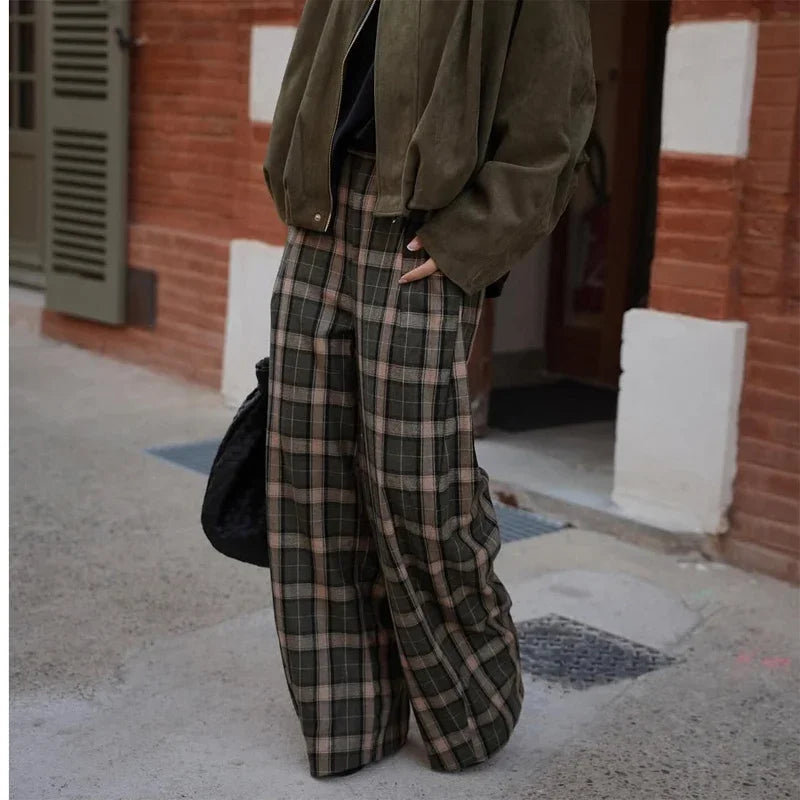 Pantalones holgados con estampado de cuadros