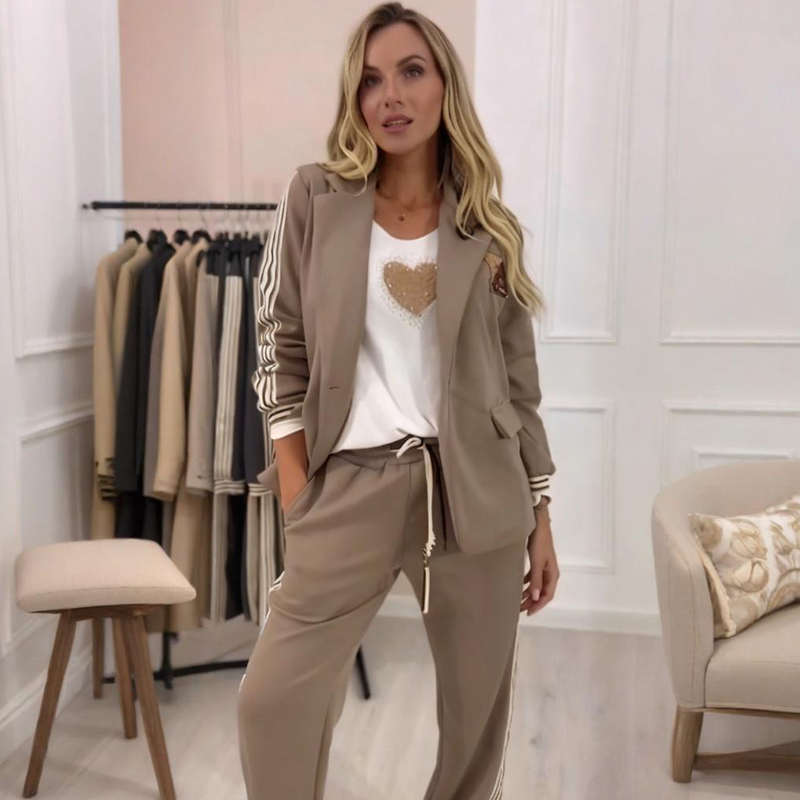 Conjunto de Dos Piezas Mujer con Blazer y Pantalón Ancho