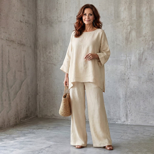Conjunto de Dos Piezas Lino con Pantalón Ancho